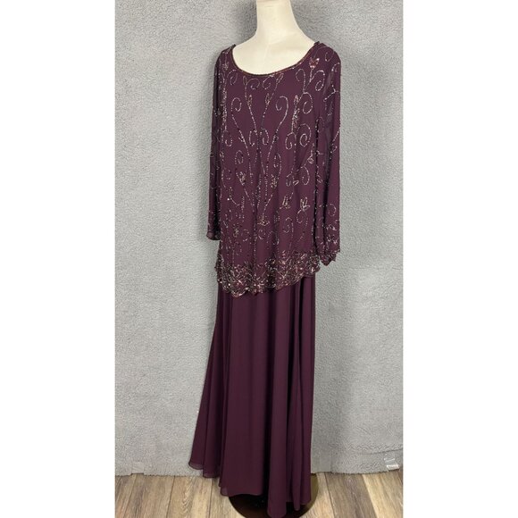 Jkara Plus Size Plum Beaded Evening Gown 3/4 Sleeves Scoop Neckline 24W NWT's - Picture 4 of 8